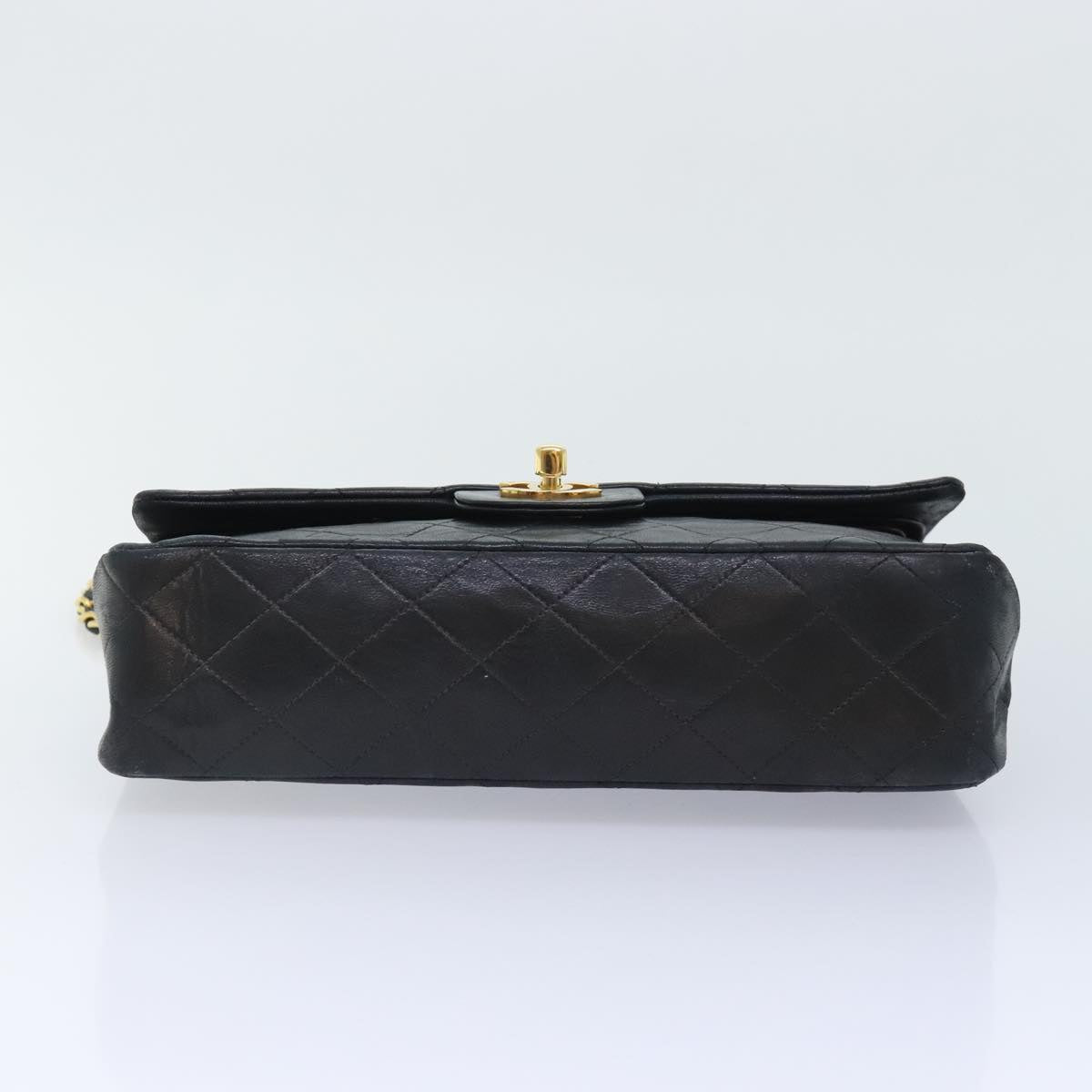 CHANEL Matelasse Turn Lock Chain Shoulder Bag Lamb Skin Black CC yk15263A