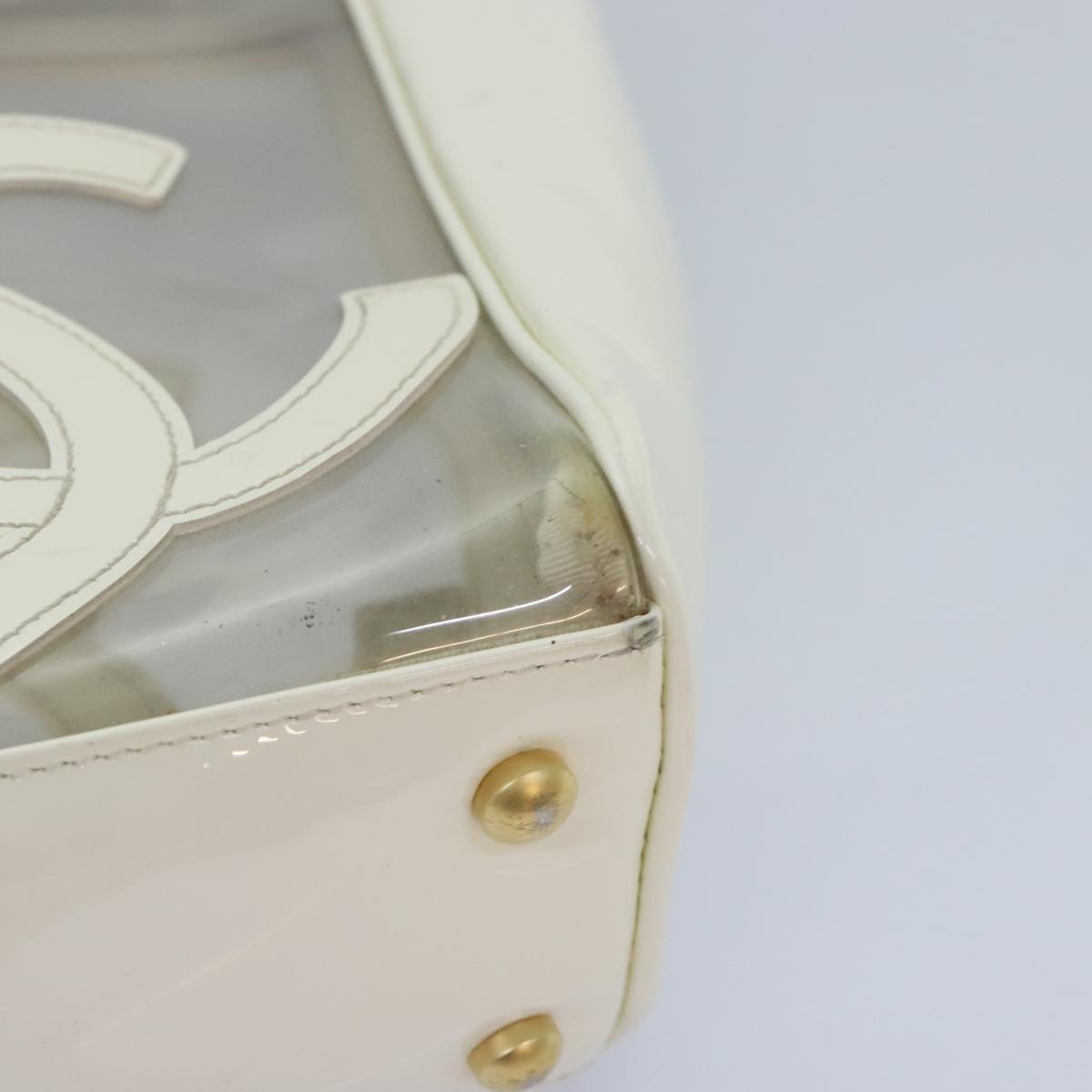 CHANEL Triple Coco Tote Bag Vinyl White Gold CC yk15356