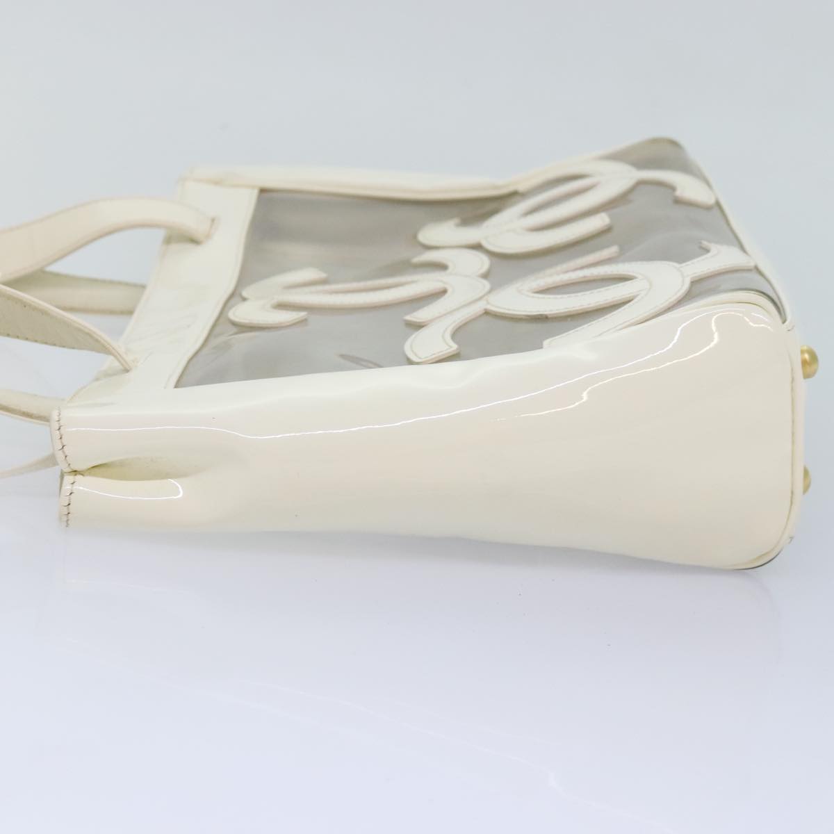 CHANEL Triple Coco Tote Bag Vinyl White Gold CC yk15356