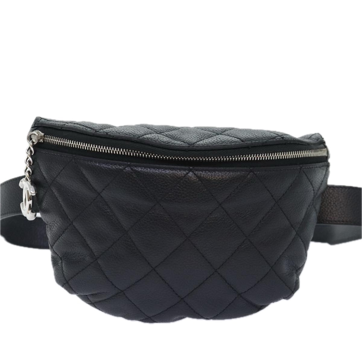CHANEL Matelasse Waist bag Caviar Skin Black Silver CC yk15369