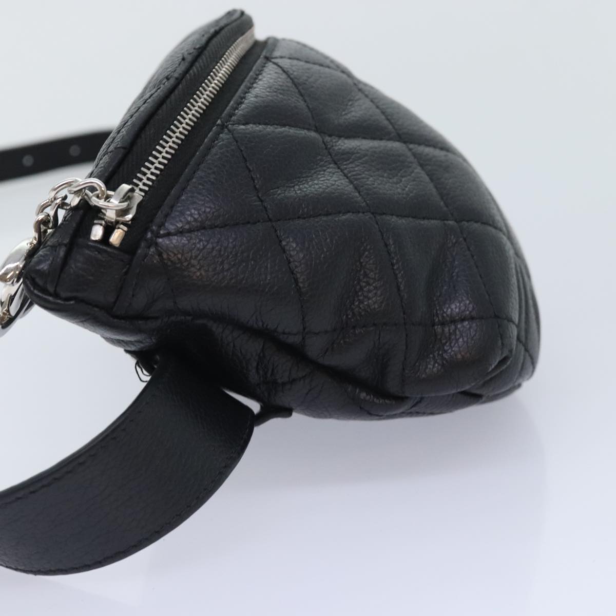 CHANEL Matelasse Waist bag Caviar Skin Black Silver CC yk15369