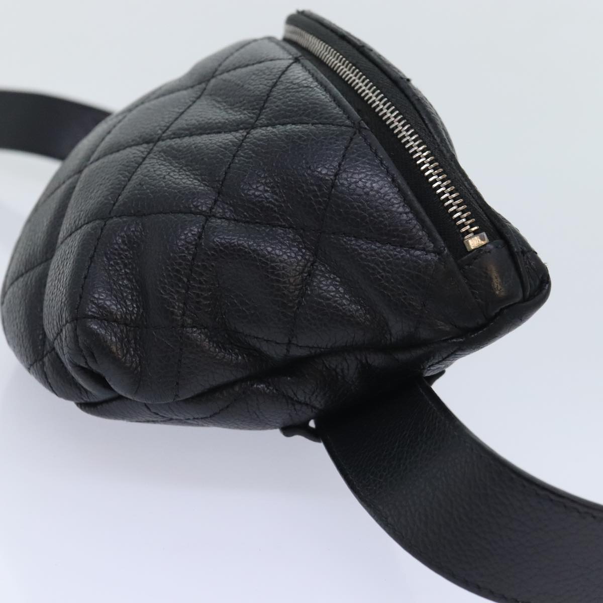 CHANEL Matelasse Waist bag Caviar Skin Black Silver CC yk15369