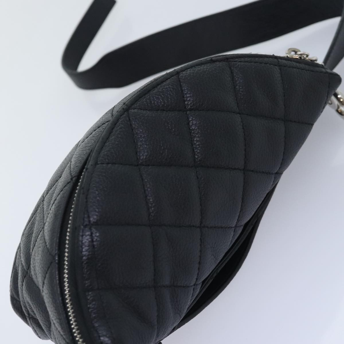 CHANEL Matelasse Waist bag Caviar Skin Black Silver CC yk15369