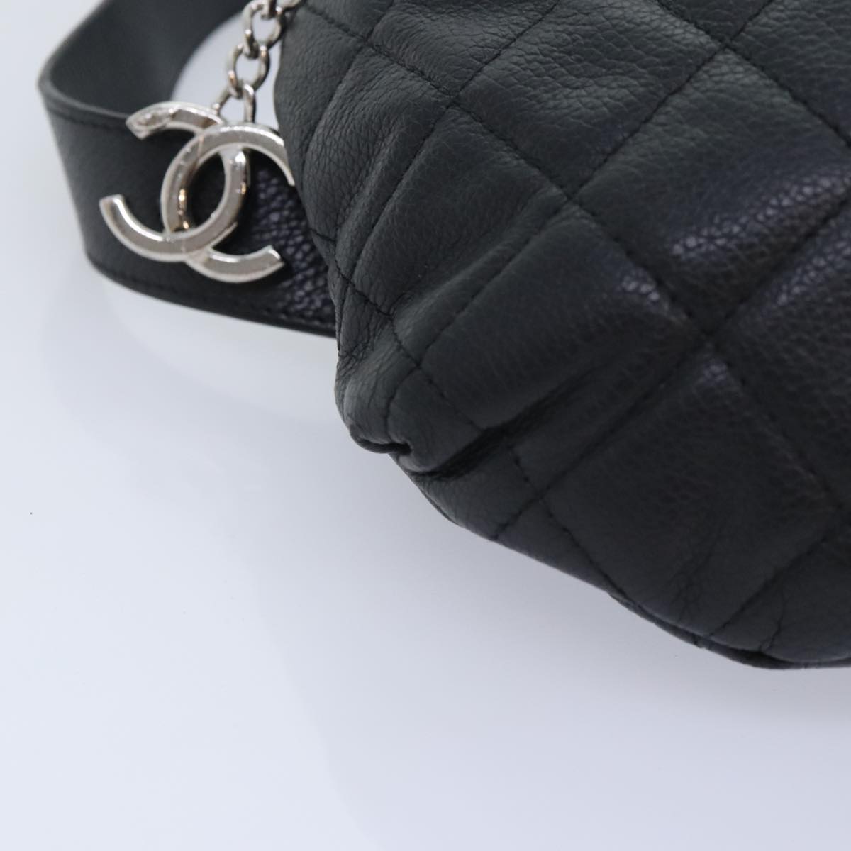CHANEL Matelasse Waist bag Caviar Skin Black Silver CC yk15369