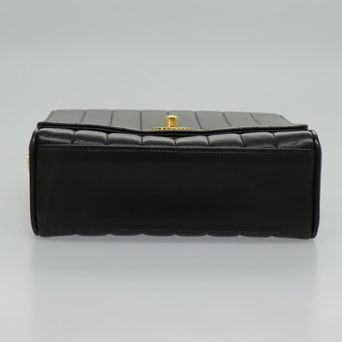 CHANEL Mademoiselle Shoulder Bag Lamb Skin Black Gold CC yk15502A