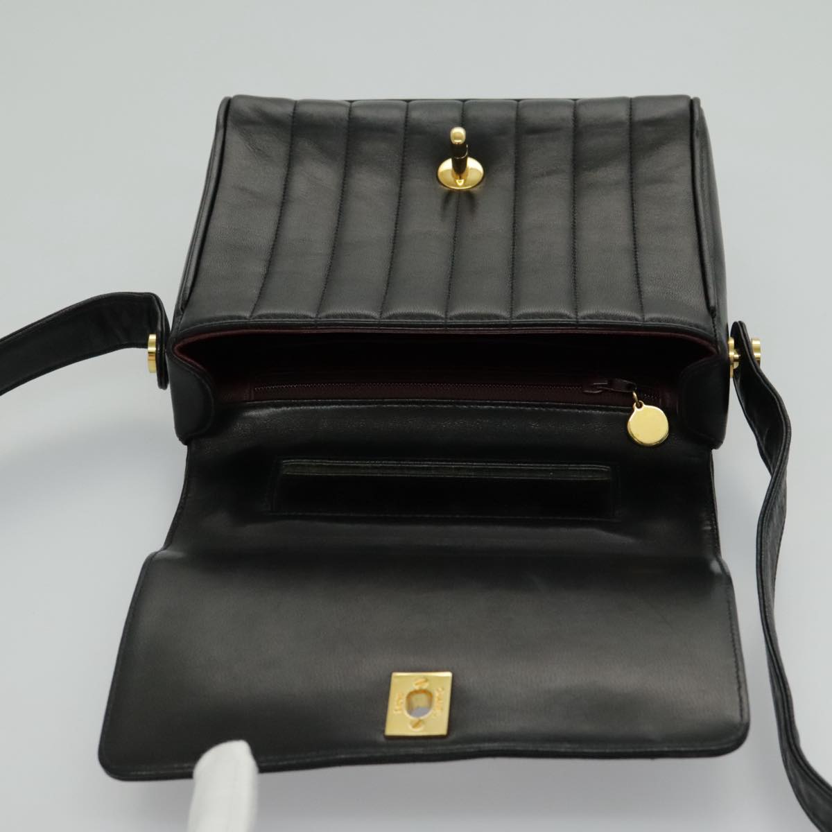CHANEL Mademoiselle Shoulder Bag Lamb Skin Black Gold CC yk15502A