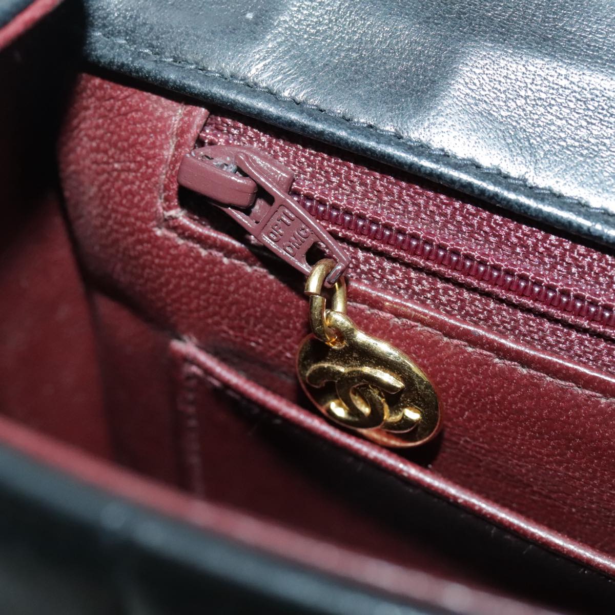 CHANEL Mademoiselle Shoulder Bag Lamb Skin Black Gold CC yk15502A