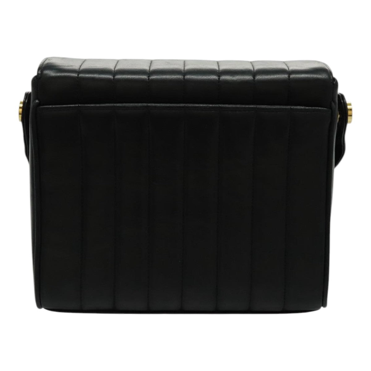 CHANEL Mademoiselle Shoulder Bag Lamb Skin Black Gold CC yk15502A