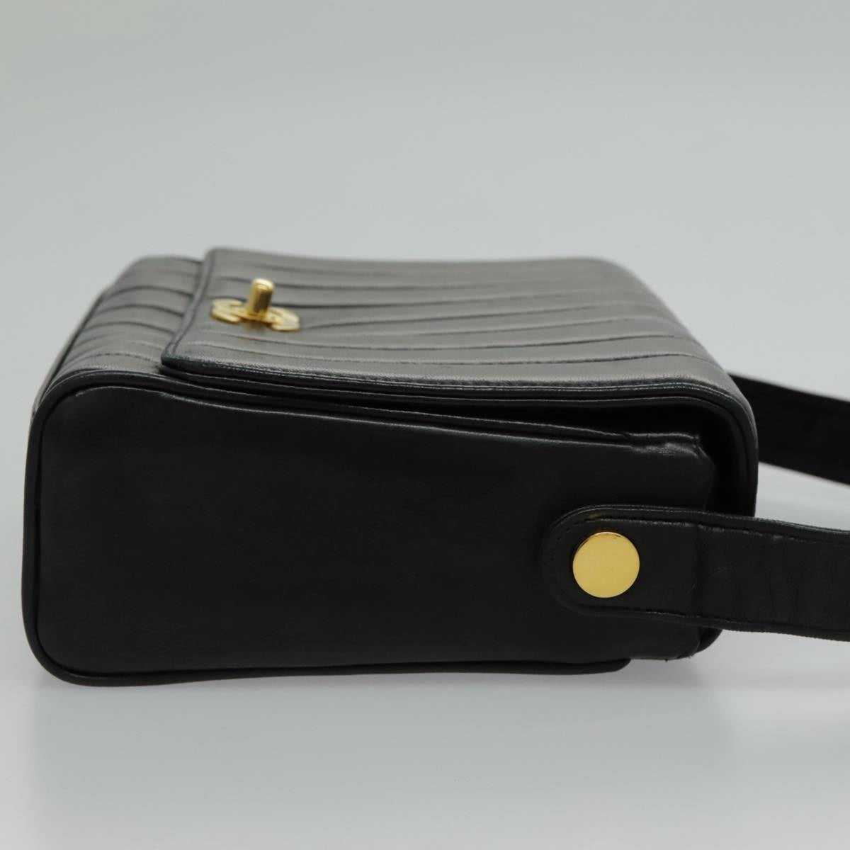 CHANEL Mademoiselle Shoulder Bag Lamb Skin Black Gold CC yk15502A