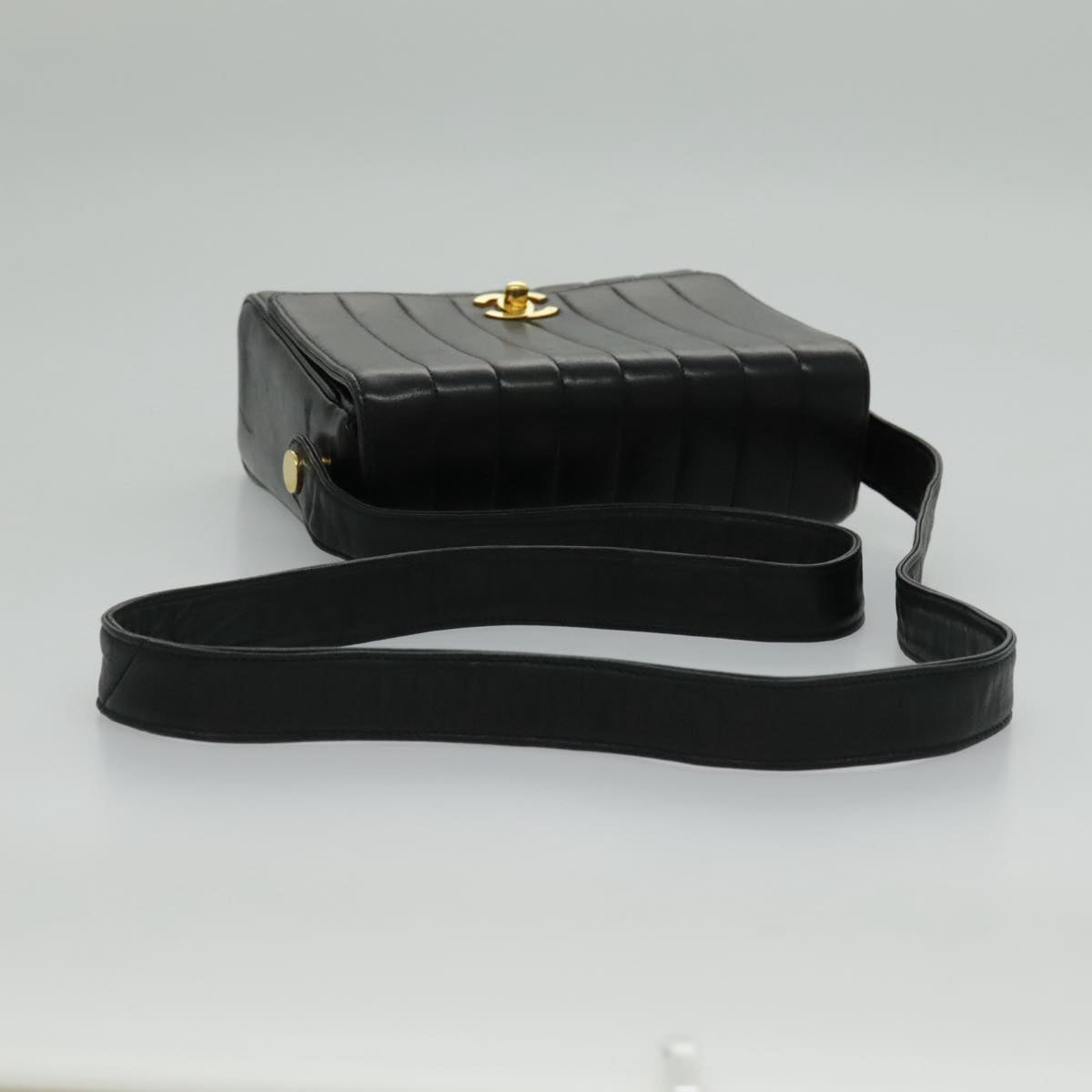 CHANEL Mademoiselle Shoulder Bag Lamb Skin Black Gold CC yk15502A