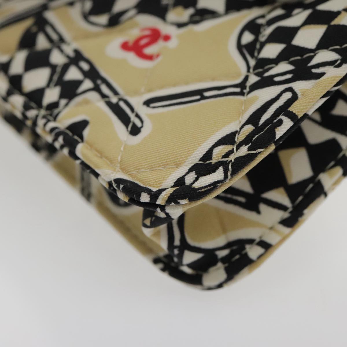CHANEL Matelasse Chain Pouch Canvas Beige Gold CC yk15527A