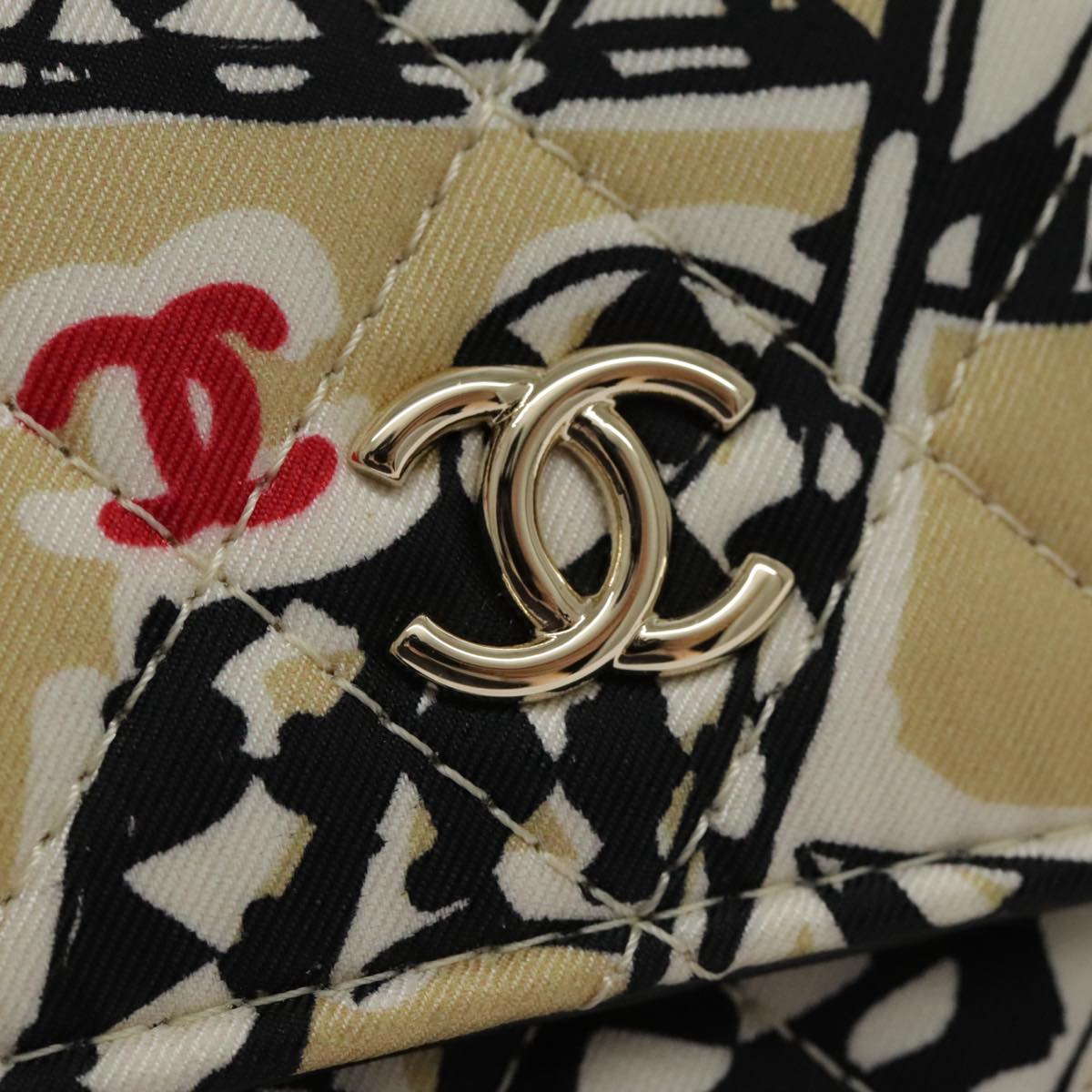 CHANEL Matelasse Chain Pouch Canvas Beige Gold CC yk15527A