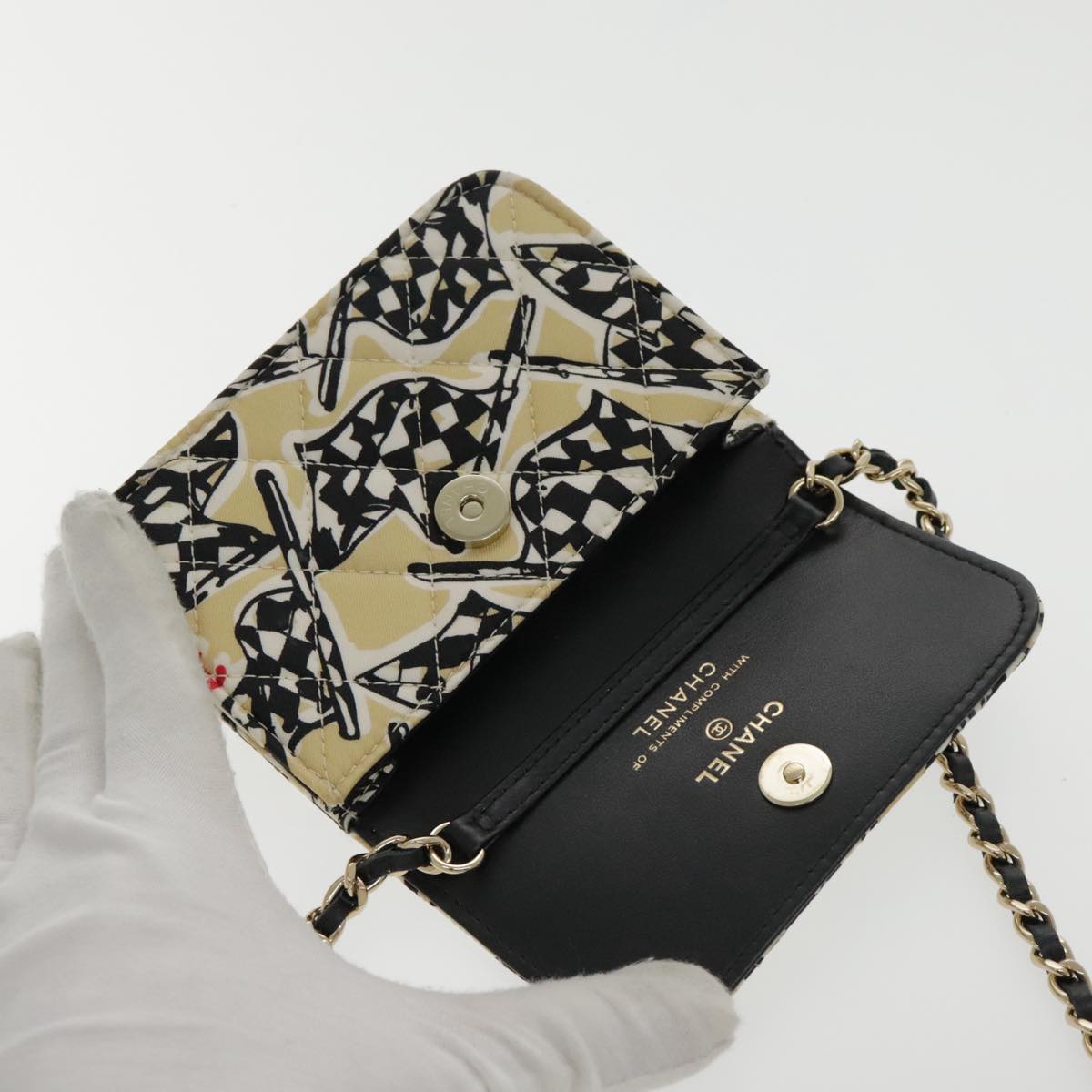 CHANEL Matelasse Chain Pouch Canvas Beige Gold CC yk15527A