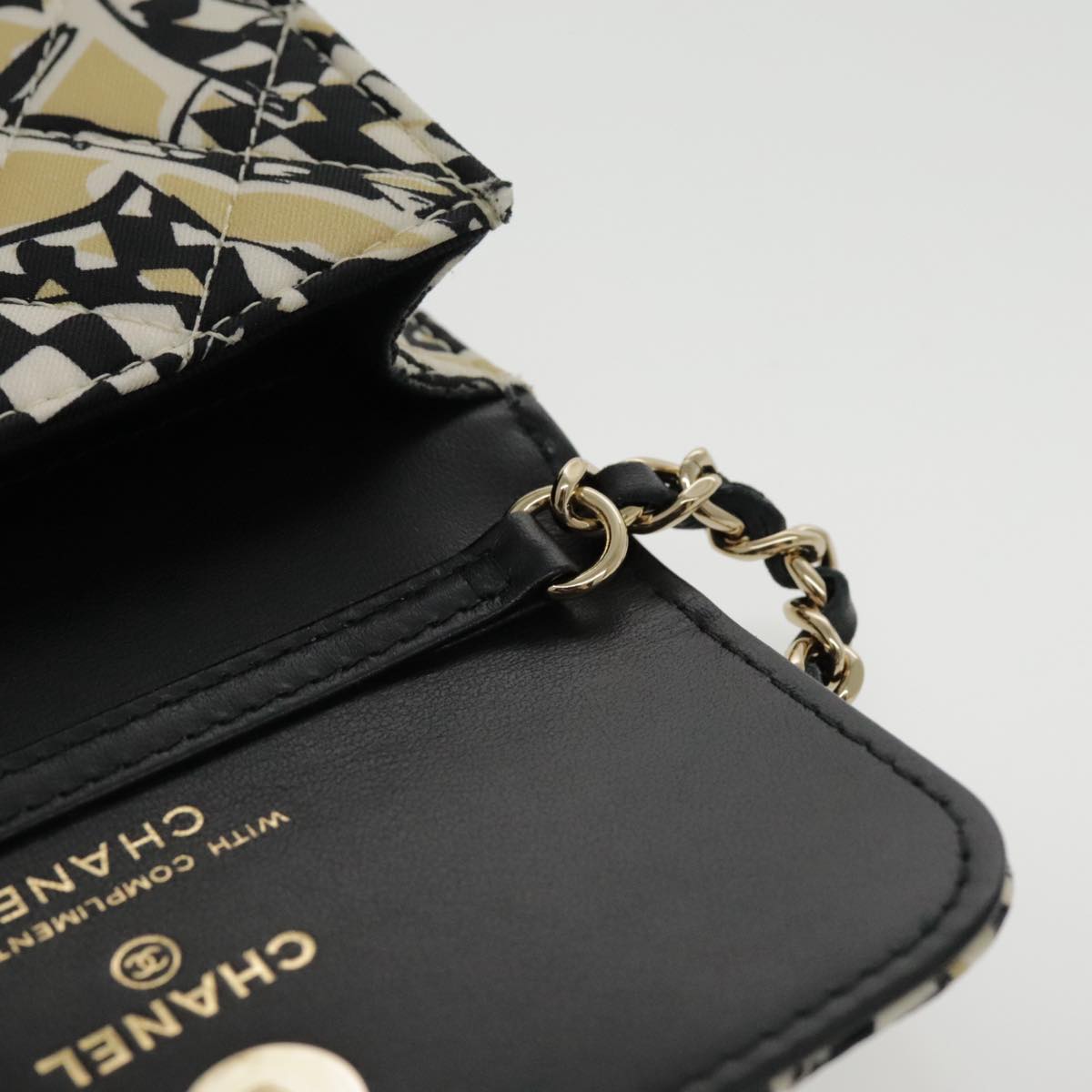 CHANEL Matelasse Chain Pouch Canvas Beige Gold CC yk15527A