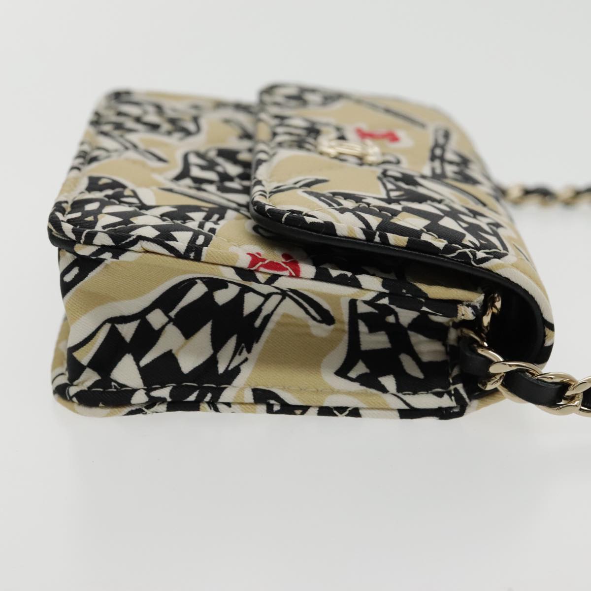 CHANEL Matelasse Chain Pouch Canvas Beige Gold CC yk15527A