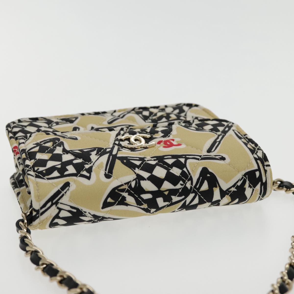 CHANEL Matelasse Chain Pouch Canvas Beige Gold CC yk15527A