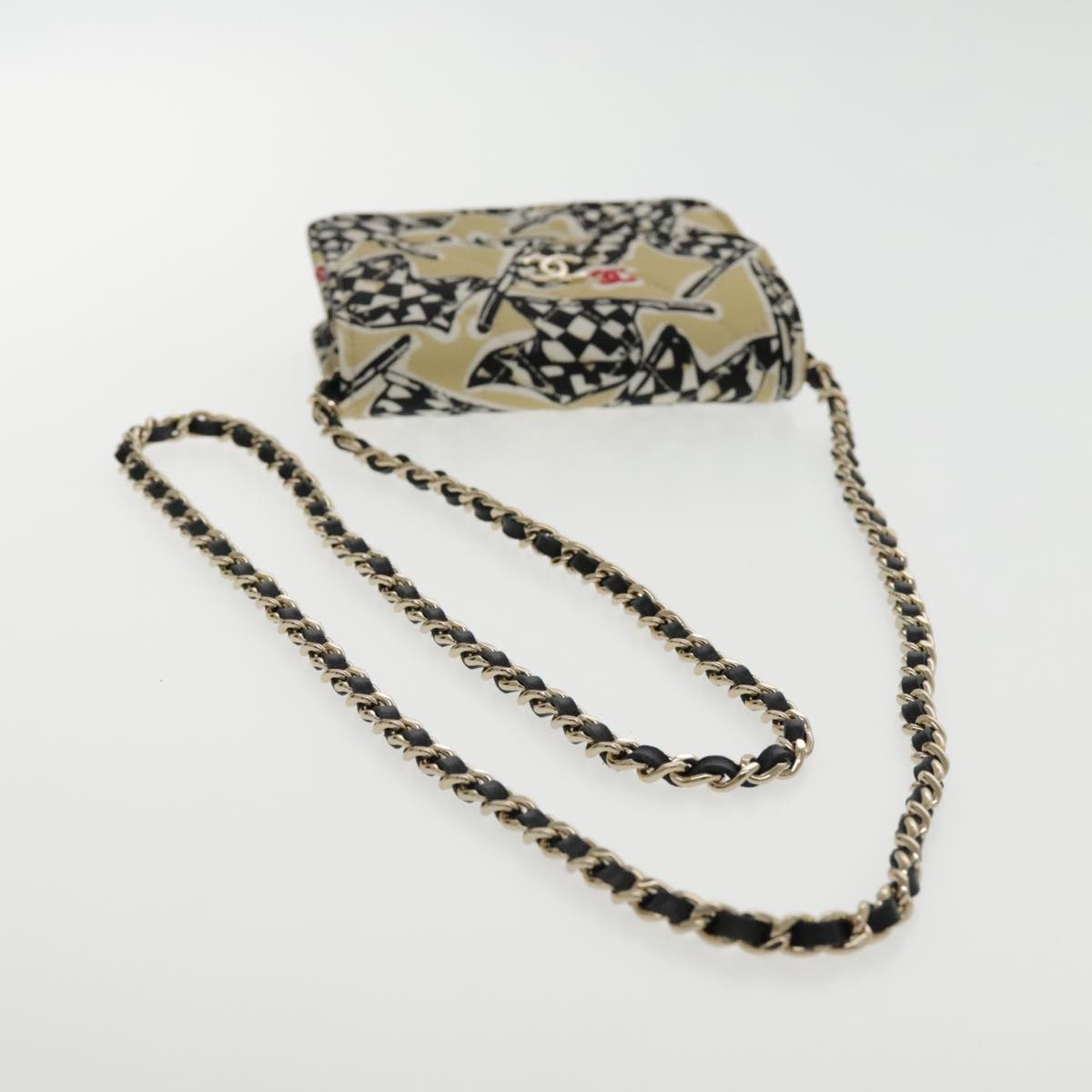 CHANEL Matelasse Chain Pouch Canvas Beige Gold CC yk15527A