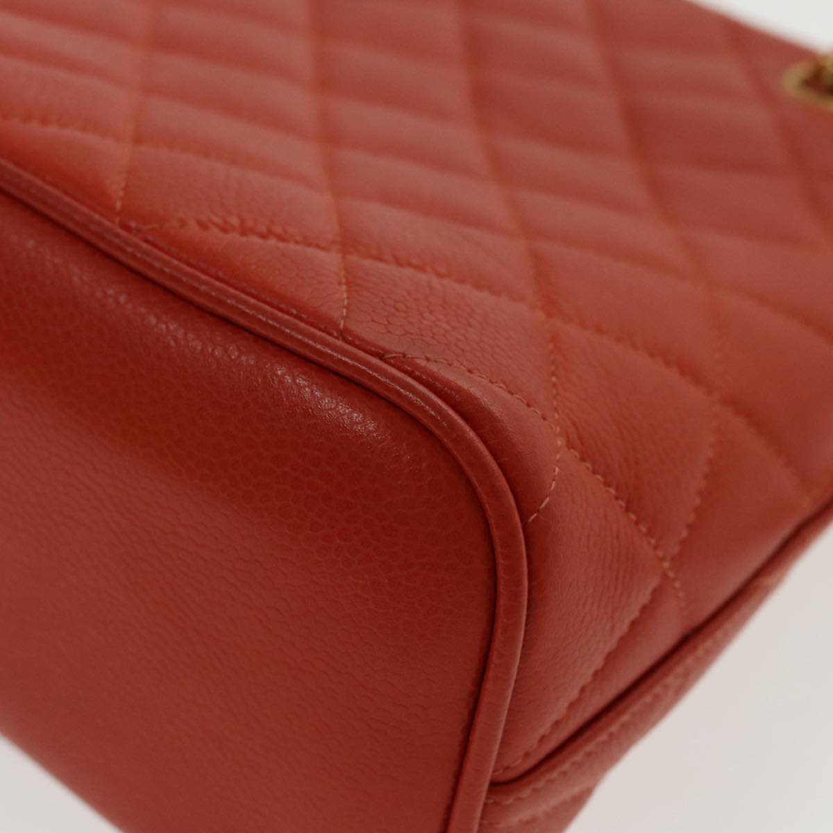 CHANEL Matelasse Chain Shoulder Bag Caviar Skin Orange Gold CC yk15664A