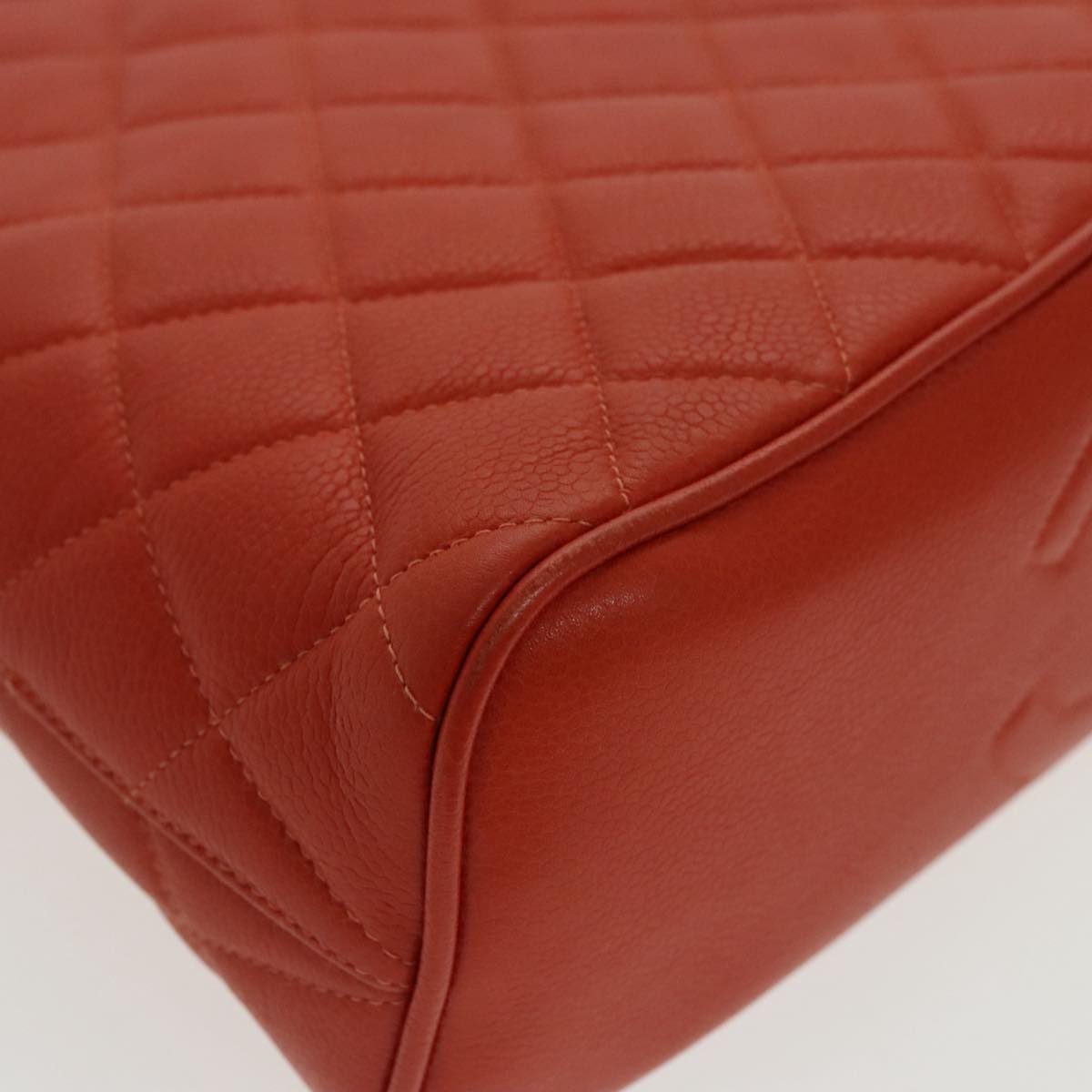 CHANEL Matelasse Chain Shoulder Bag Caviar Skin Orange Gold CC yk15664A