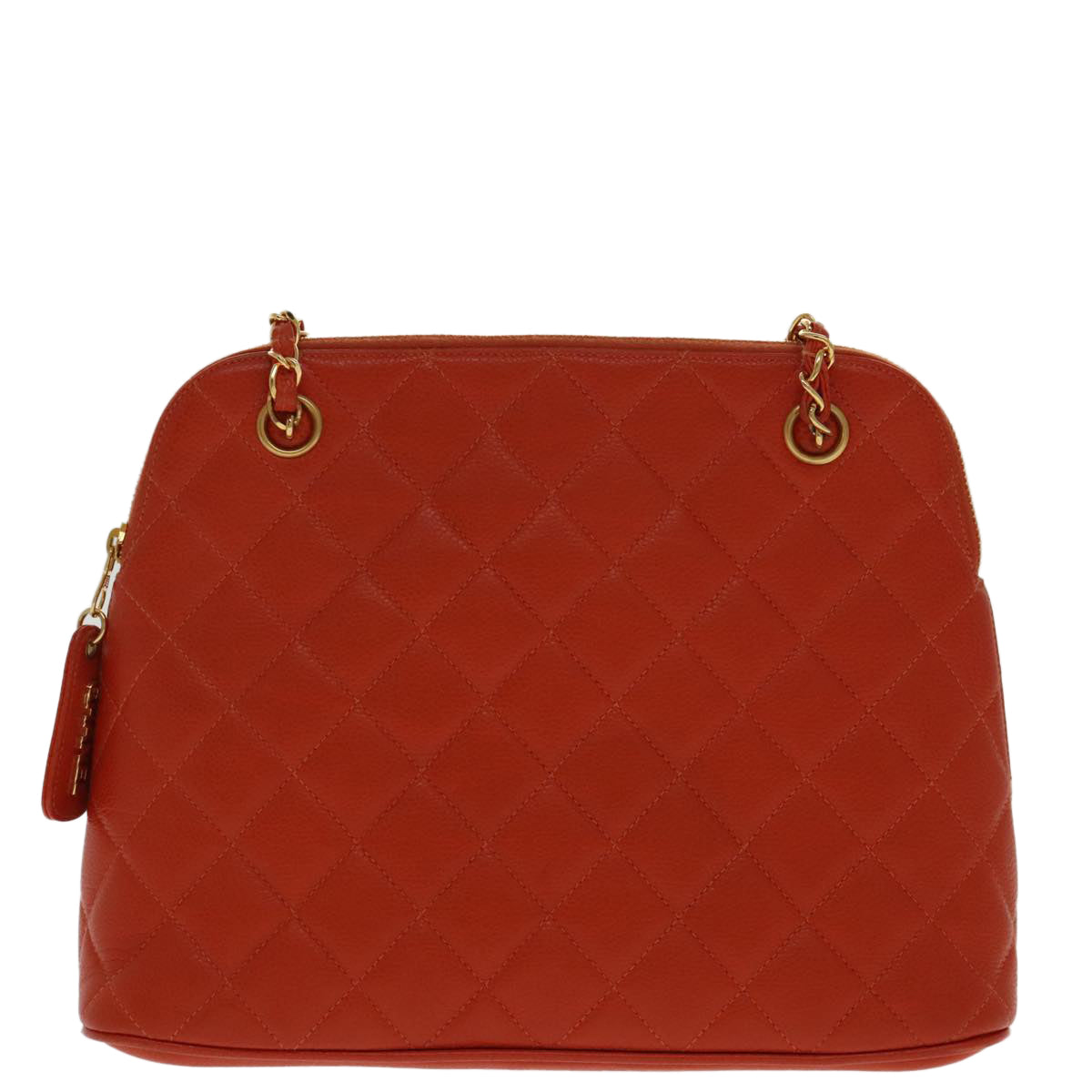 CHANEL Matelasse Chain Shoulder Bag Caviar Skin Orange Gold CC yk15664A
