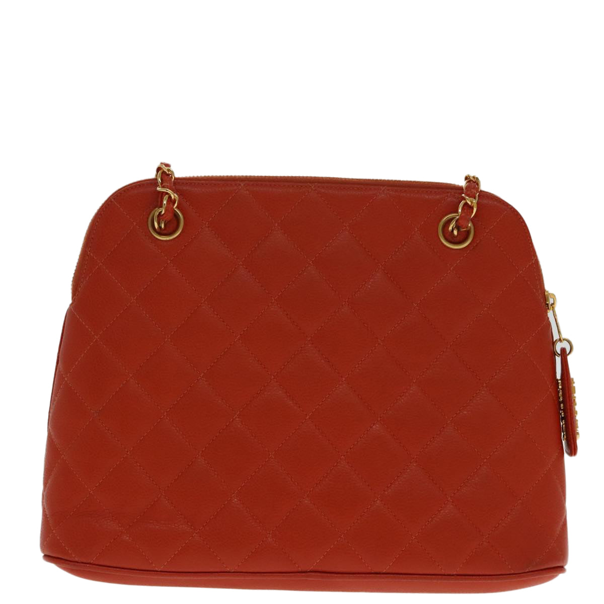CHANEL Matelasse Chain Shoulder Bag Caviar Skin Orange Gold CC yk15664A