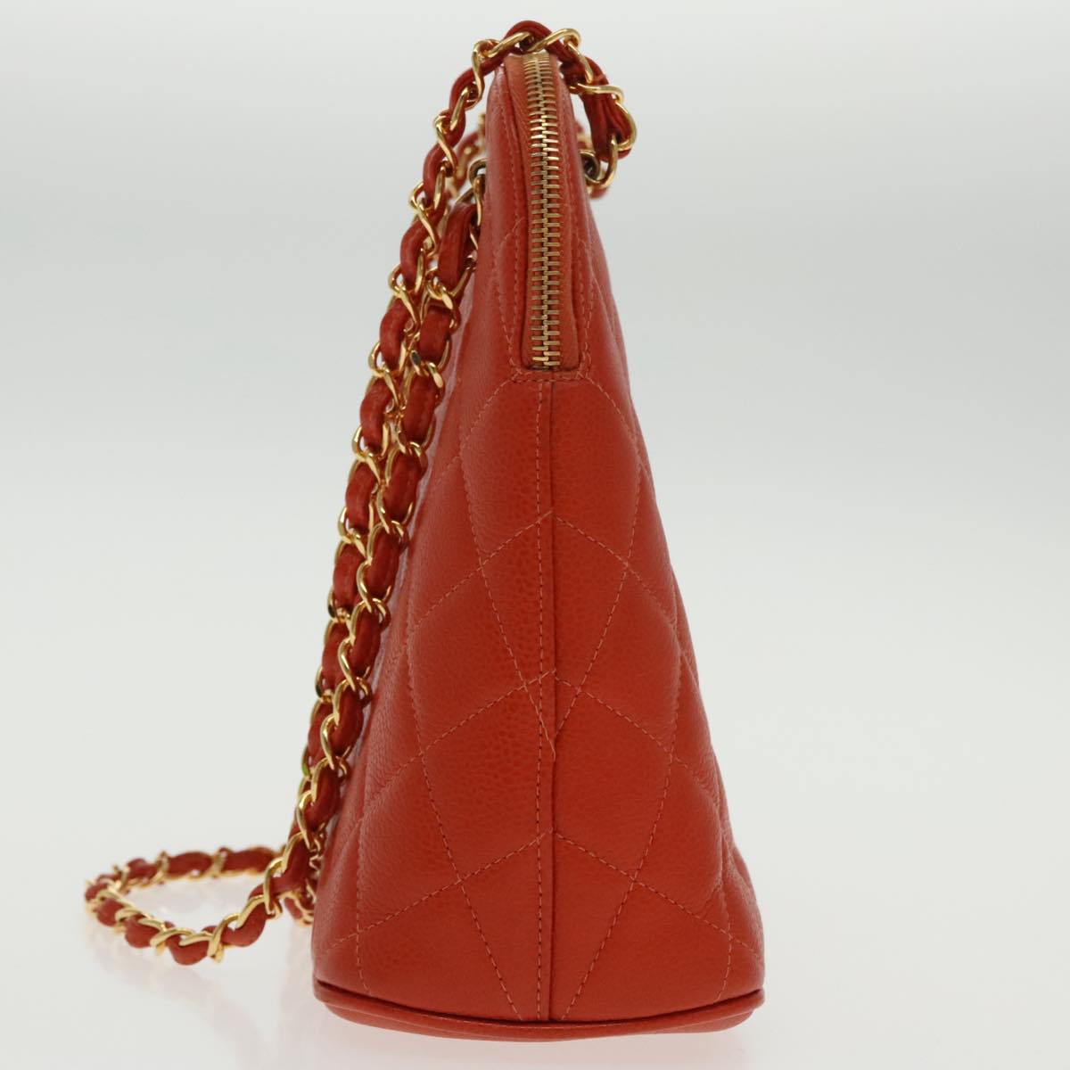 CHANEL Matelasse Chain Shoulder Bag Caviar Skin Orange Gold CC yk15664A