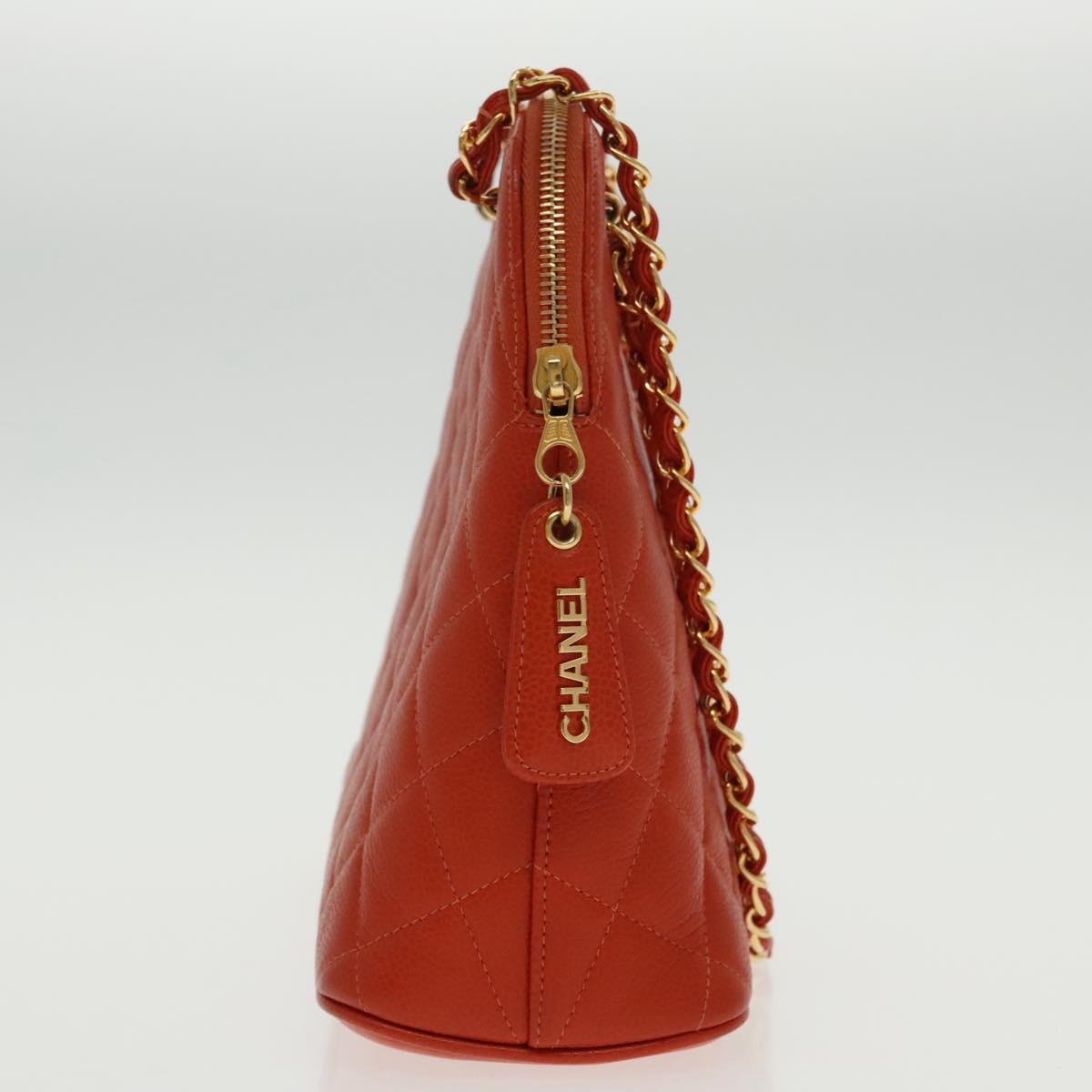 CHANEL Matelasse Chain Shoulder Bag Caviar Skin Orange Gold CC yk15664A