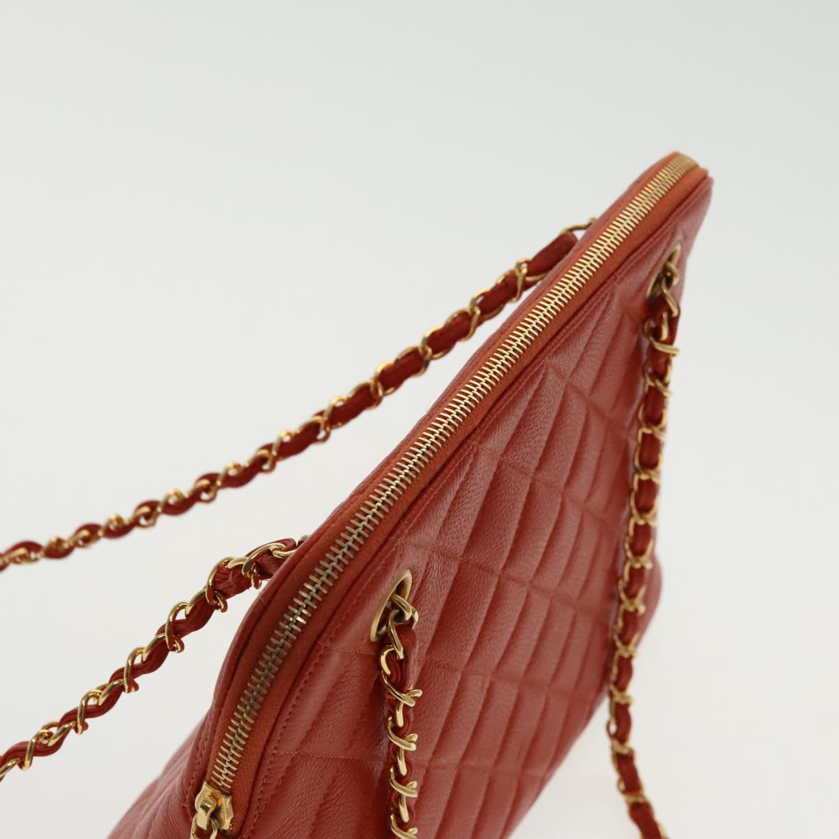 CHANEL Matelasse Chain Shoulder Bag Caviar Skin Orange Gold CC yk15664A