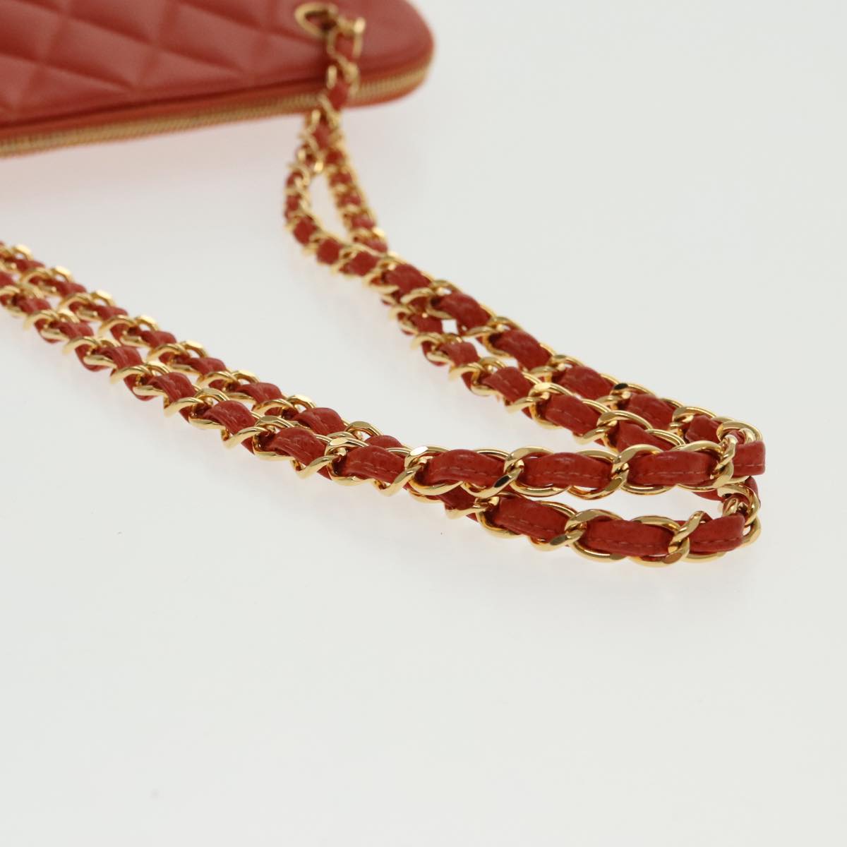 CHANEL Matelasse Chain Shoulder Bag Caviar Skin Orange Gold CC yk15664A