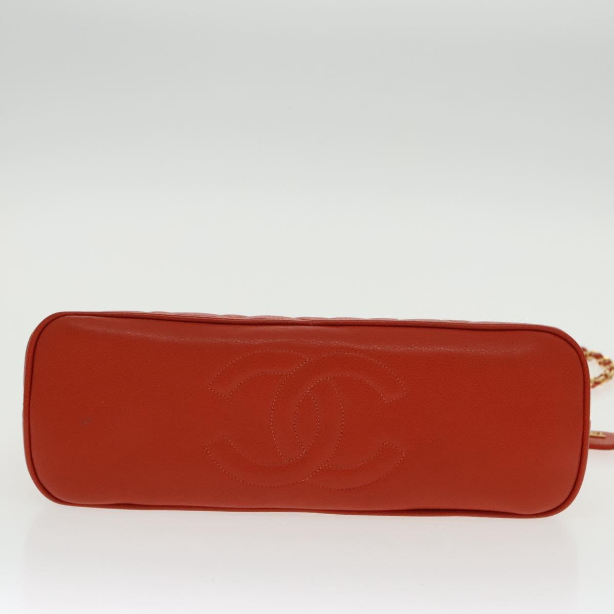 CHANEL Matelasse Chain Shoulder Bag Caviar Skin Orange Gold CC yk15664A