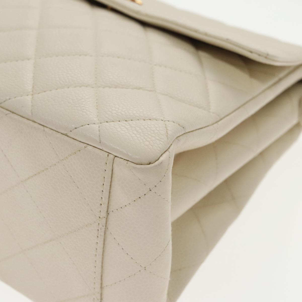 CHANEL Matelasse Shoulder Bag Lamb Skin White Gold CC yk15665A