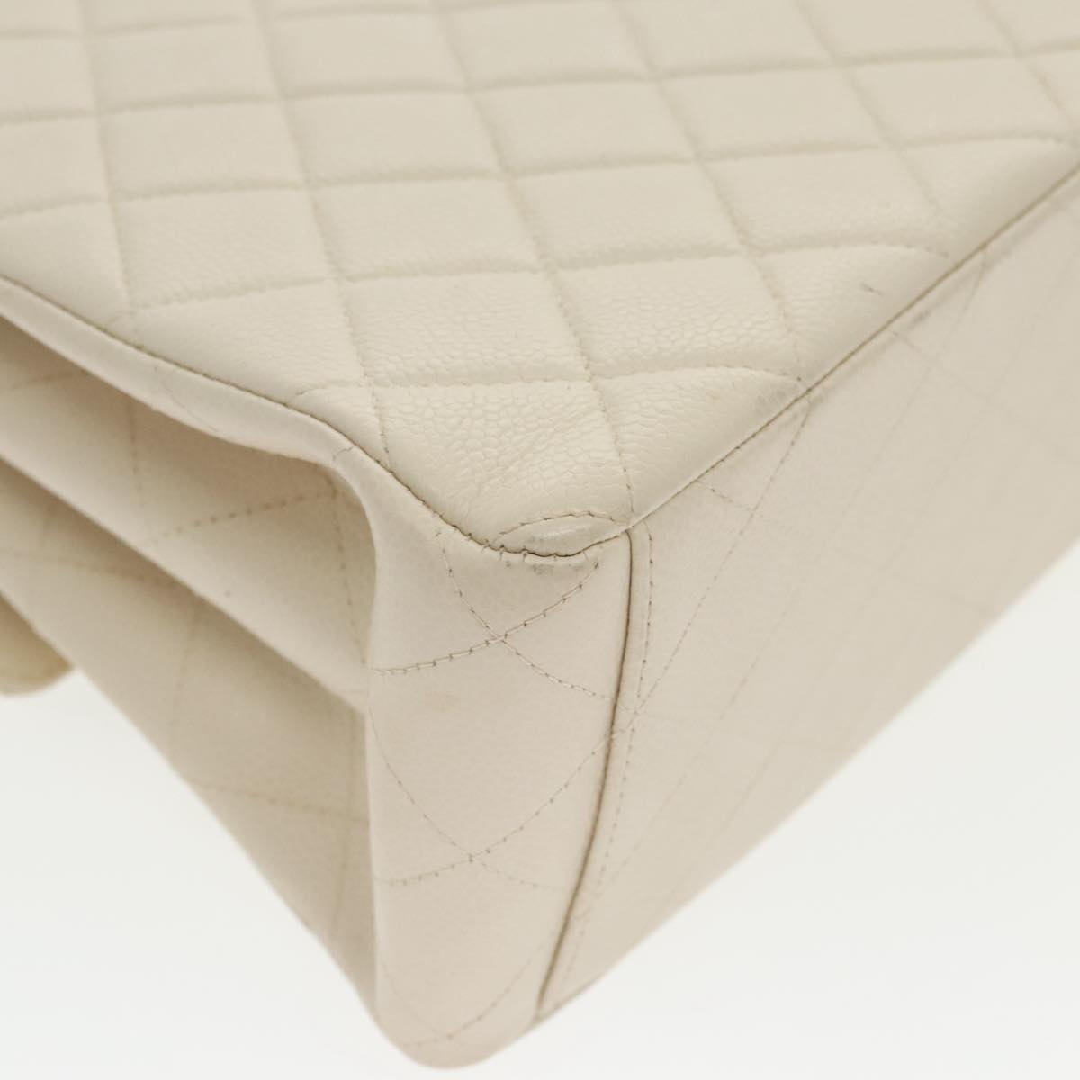 CHANEL Matelasse Shoulder Bag Lamb Skin White Gold CC yk15665A