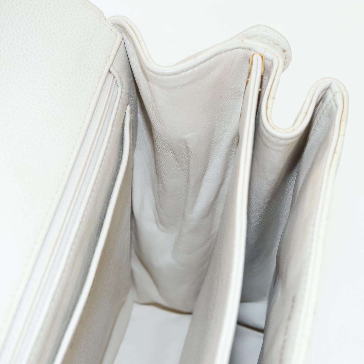 CHANEL Matelasse Shoulder Bag Lamb Skin White Gold CC yk15665A