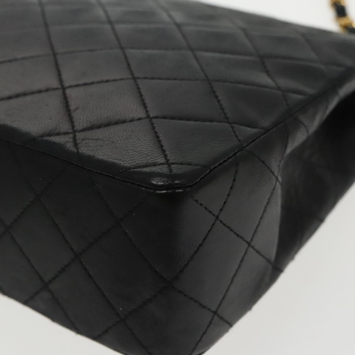 CHANEL Matelasse Chain Shoulder Bag Lamb Skin Black Gold CC yk15735