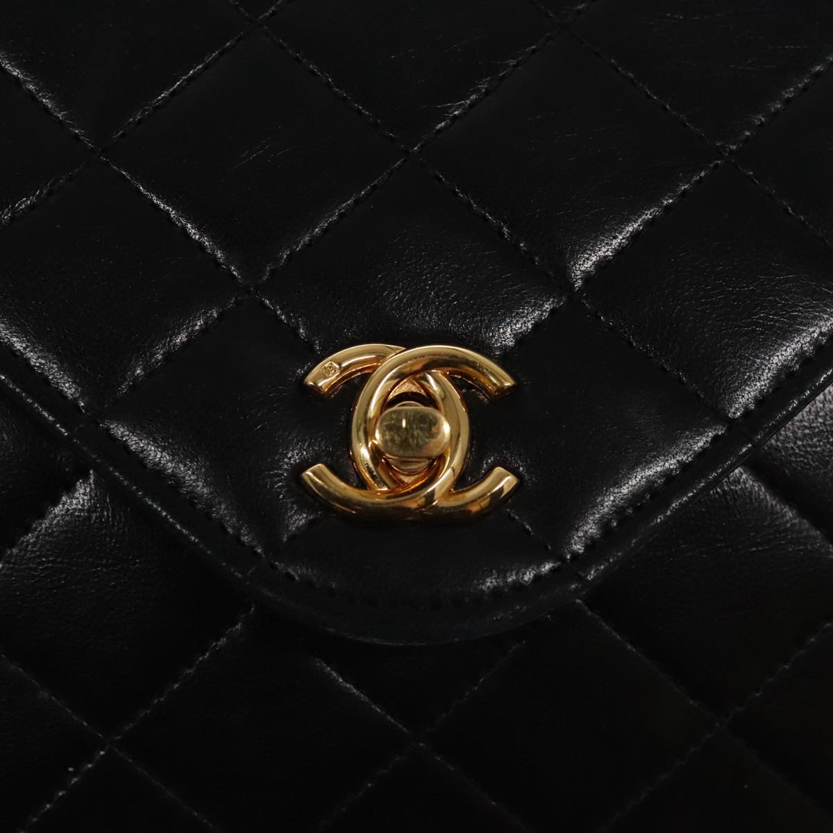 CHANEL Matelasse Chain Shoulder Bag Lamb Skin Black Gold CC yk15735