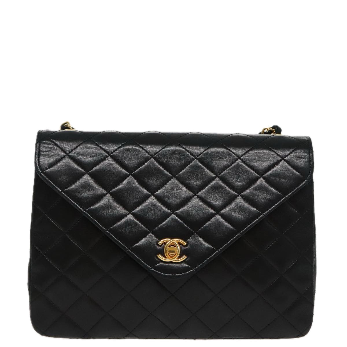 CHANEL Matelasse Chain Shoulder Bag Lamb Skin Black Gold CC yk15735