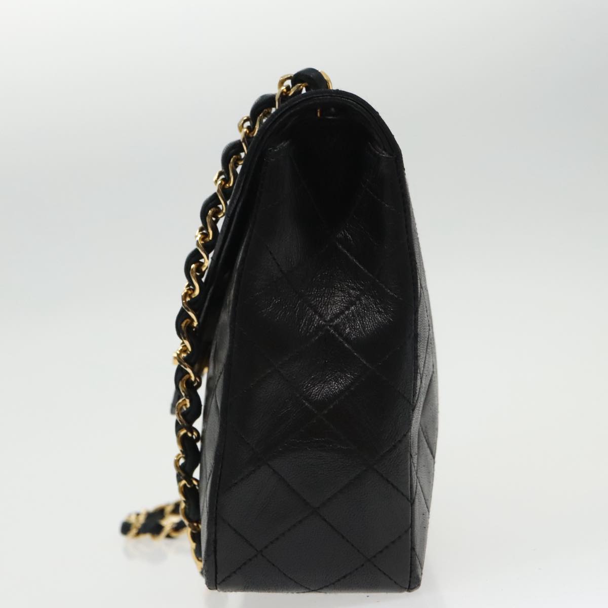 CHANEL Matelasse Chain Shoulder Bag Lamb Skin Black Gold CC yk15735