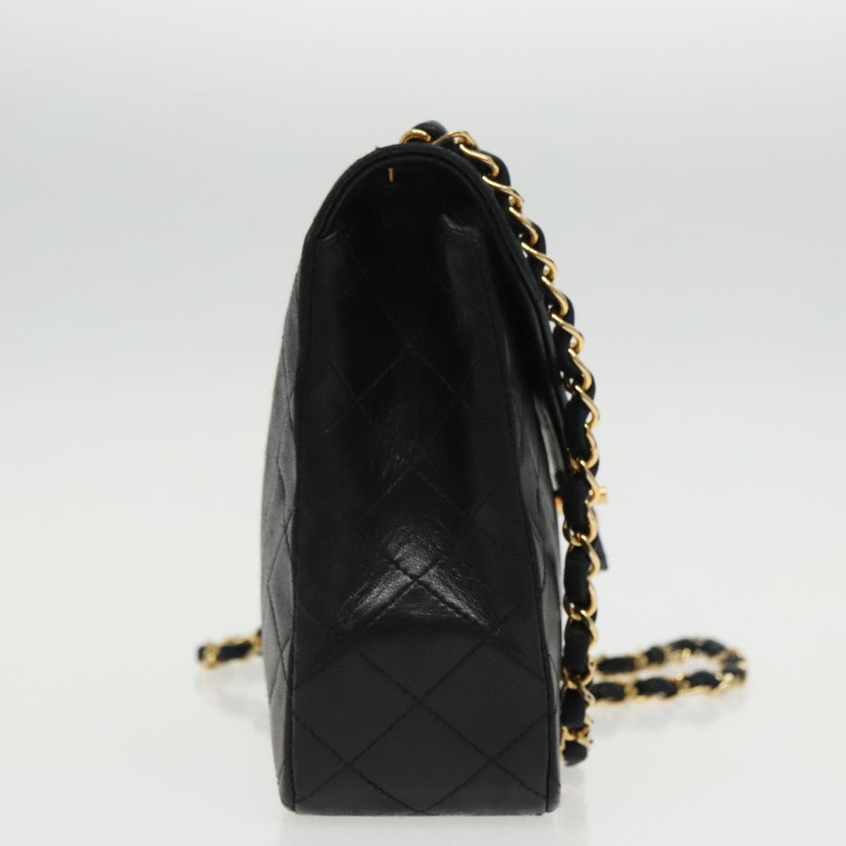 CHANEL Matelasse Chain Shoulder Bag Lamb Skin Black Gold CC yk15735
