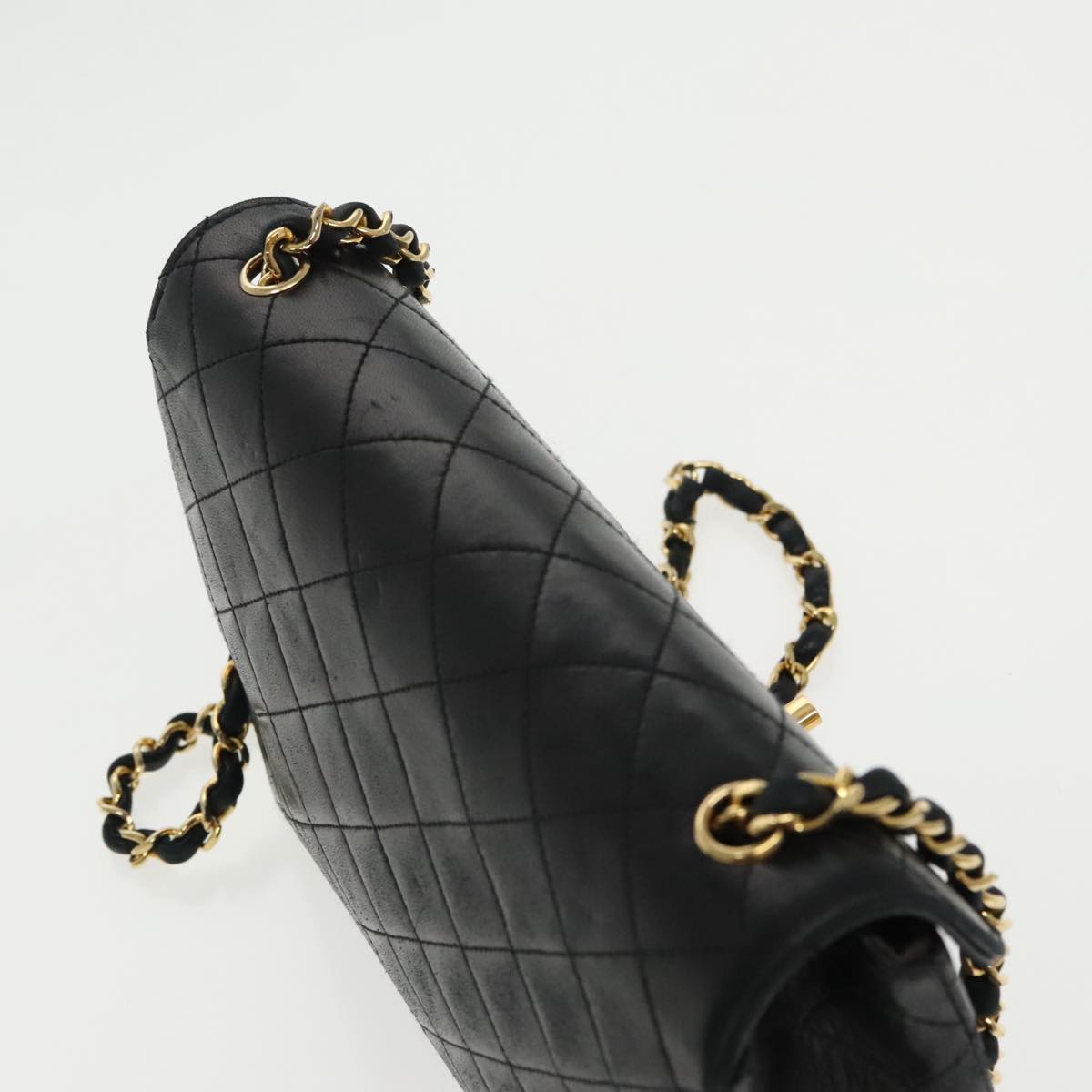 CHANEL Matelasse Chain Shoulder Bag Lamb Skin Black Gold CC yk15735
