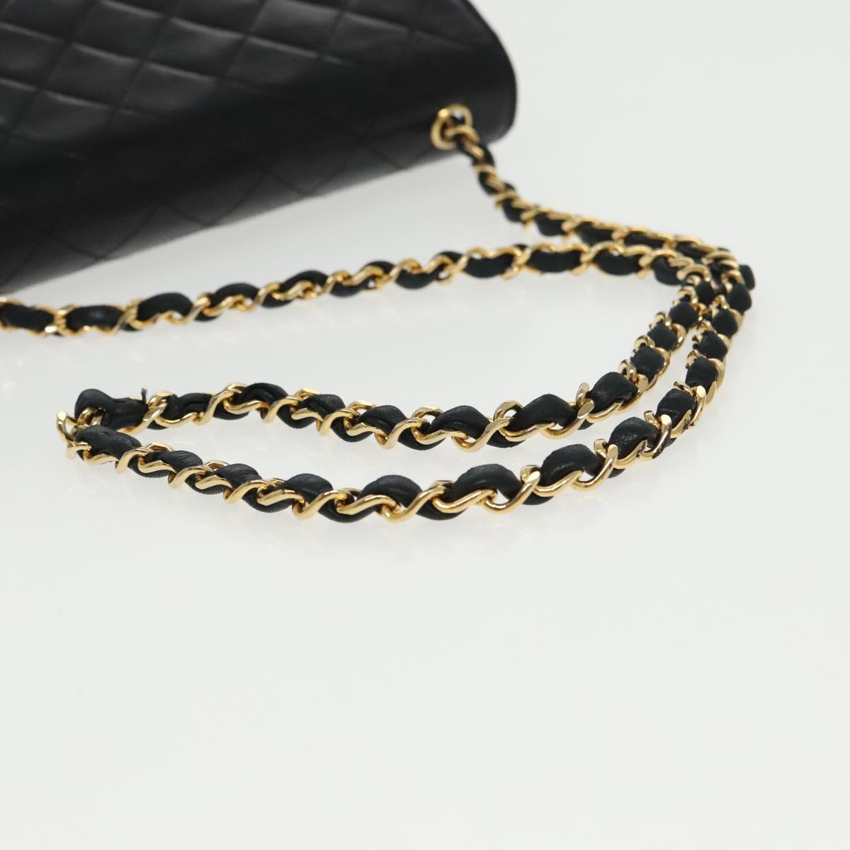 CHANEL Matelasse Chain Shoulder Bag Lamb Skin Black Gold CC yk15735