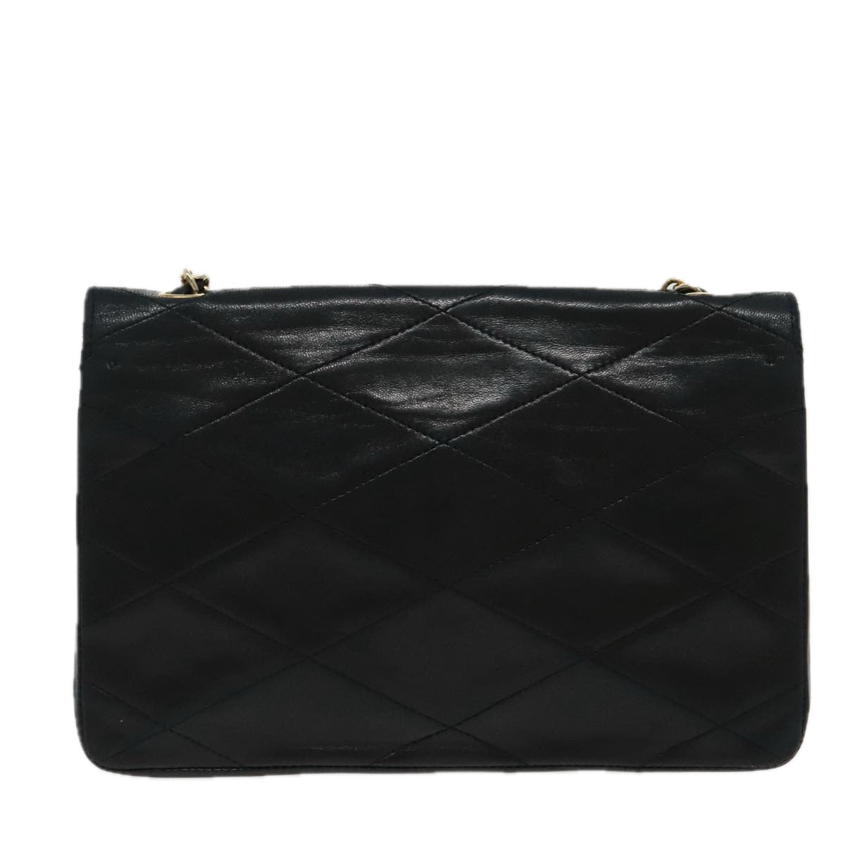 CHANEL Matelasse Chain Shoulder Bag Lamb Skin Black Gold white CC yk15737