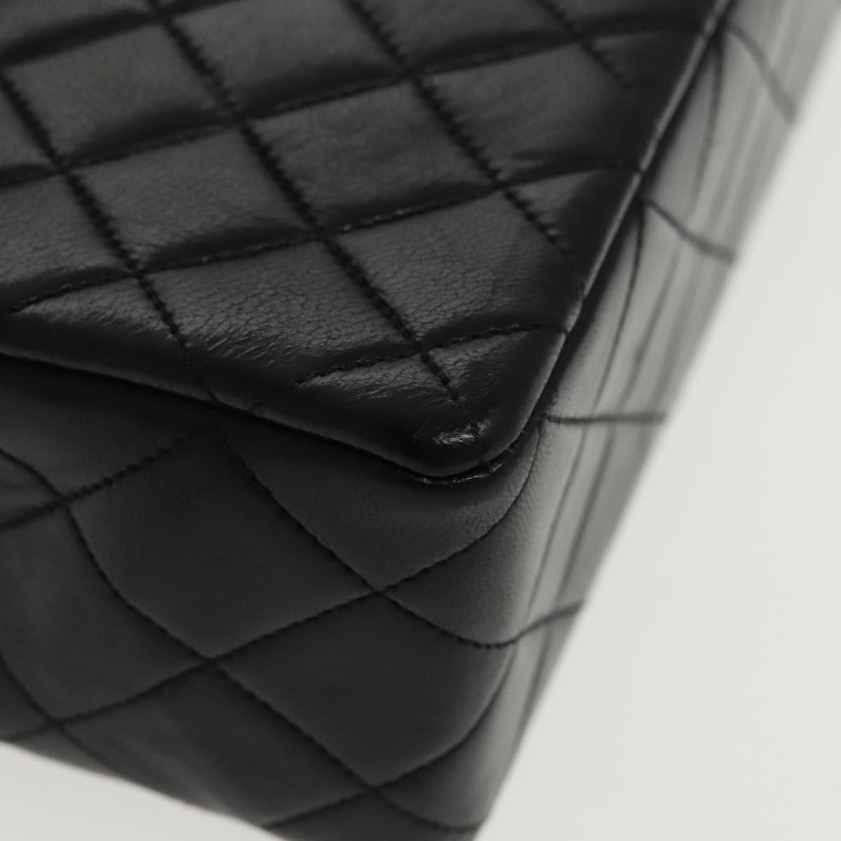CHANEL Matelasse Turn Lock Chain Hand Bag Lamb Skin Black Gold CC yk15738A
