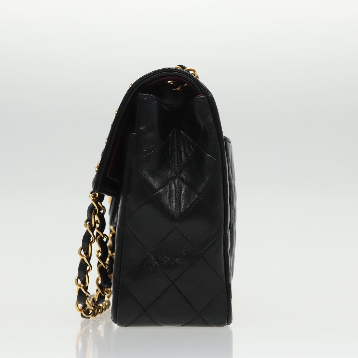 CHANEL Matelasse Turn Lock Chain Hand Bag Lamb Skin Black Gold CC yk15738A