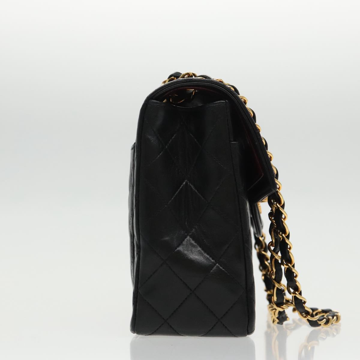 CHANEL Matelasse Turn Lock Chain Hand Bag Lamb Skin Black Gold CC yk15738A