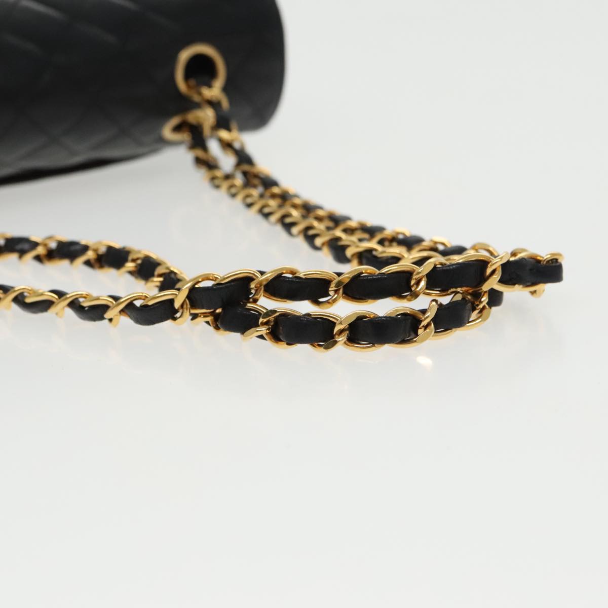 CHANEL Matelasse Turn Lock Chain Hand Bag Lamb Skin Black Gold CC yk15738A