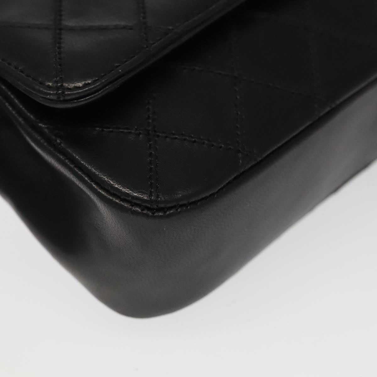 CHANEL Bicolore Chain Deca COCO Mark Bag Lamb Skin Black CC yk15897
