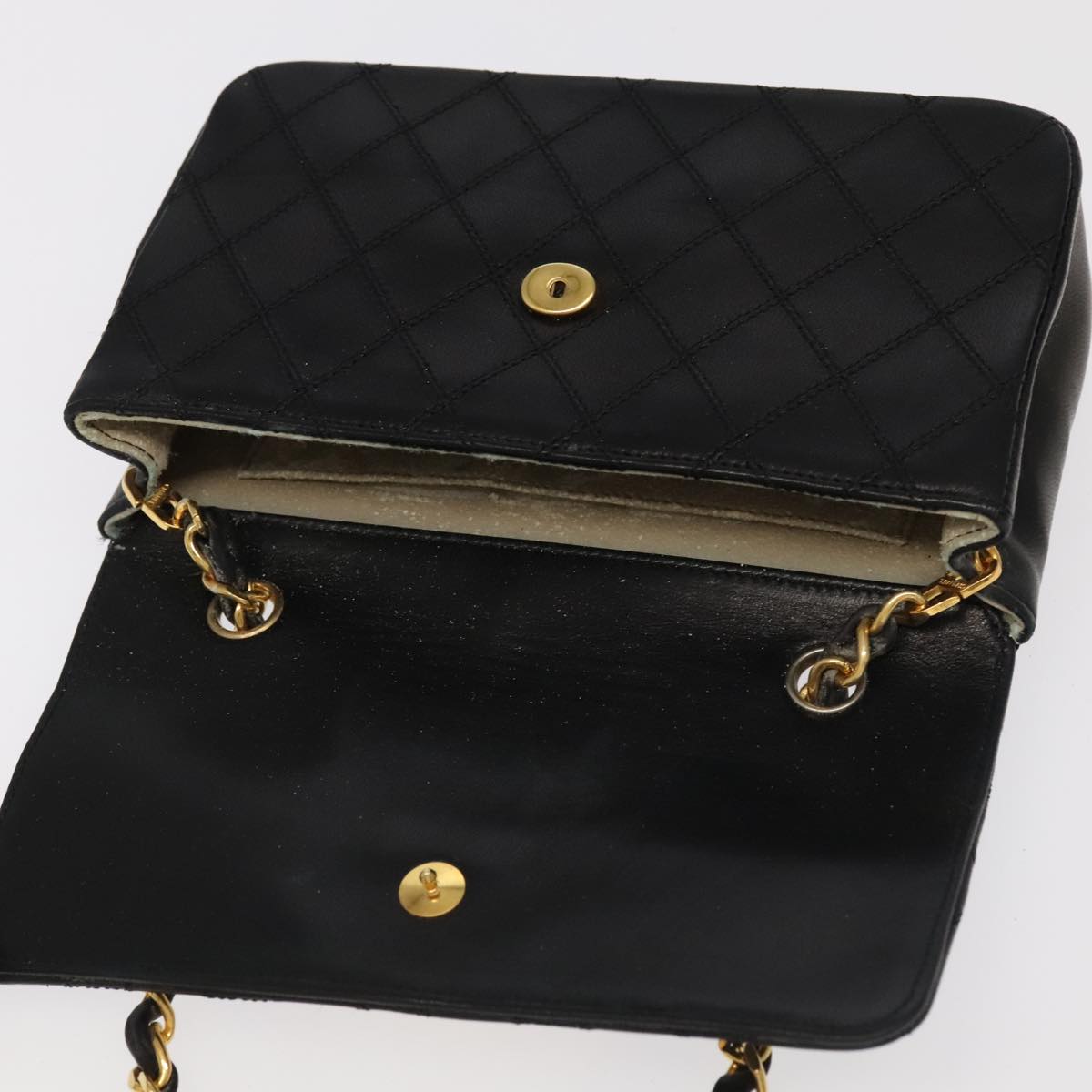 CHANEL Bicolore Chain Deca COCO Mark Bag Lamb Skin Black CC yk15897