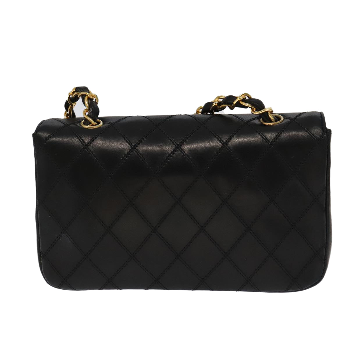 CHANEL Bicolore Chain Deca COCO Mark Bag Lamb Skin Black CC yk15897
