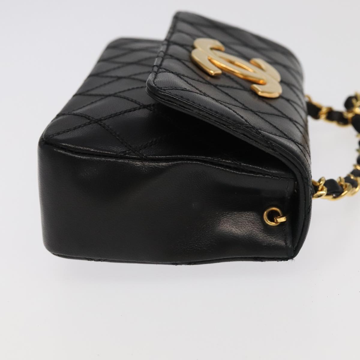 CHANEL Bicolore Chain Deca COCO Mark Bag Lamb Skin Black CC yk15897