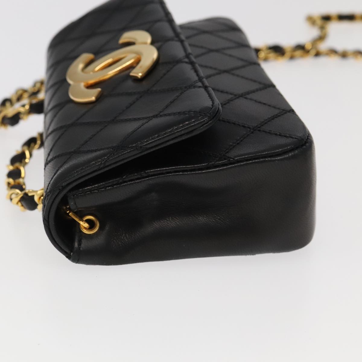 CHANEL Bicolore Chain Deca COCO Mark Bag Lamb Skin Black CC yk15897